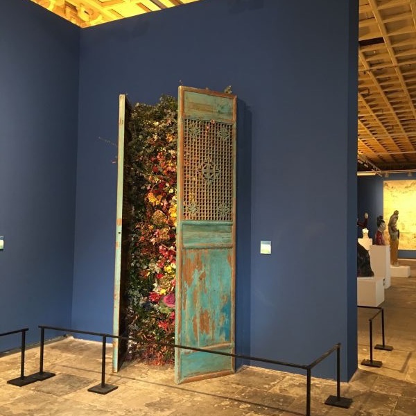 Flowers Behind Every Door #3, 2012 Qing Dynasty antic wood door, Flowers 296 x 137 cm
