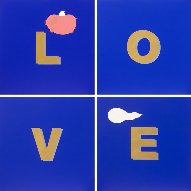 LOVE PIG IN BLUE, 2009 Acrylic on canvas 100 x 100 cm x4